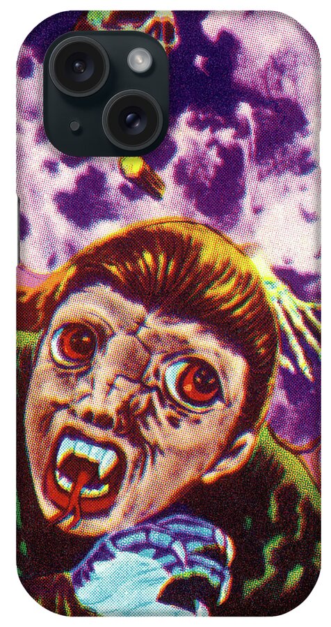 Afraid iPhone Case featuring the drawing Monster Looking Up by CSA Images