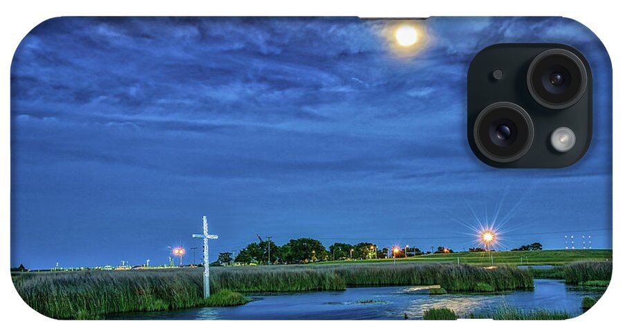 Poquoson iPhone Case featuring the photograph Moon Over the Marsh Cross by Jerry Gammon