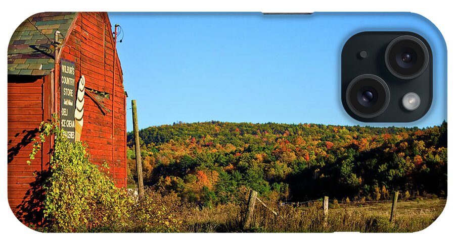 Vermont Red Barn iPhone Case featuring the photograph Moon rise over Vermont foliage on the farm by Jeff Folger