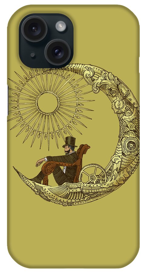 Moon iPhone Case featuring the drawing Moon Travel - option by Eric Fan