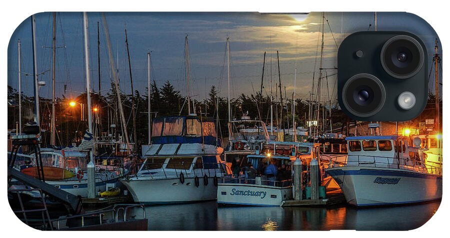 Momnterey Bay iPhone Case featuring the photograph Moonrise over Moss Landing Harbor by Donald Pash