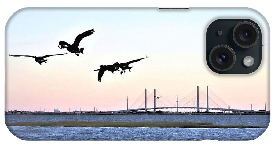 Indian River Bridge iPhone Case featuring the photograph Morning Geese Flight - Indian River Inlet Bridge by Kim Bemis