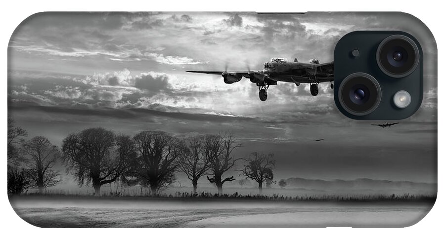 Avro 638 Lancaster iPhone Case featuring the photograph Morning return black and white version by Gary Eason