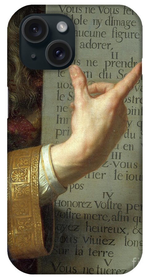 Art iPhone Case featuring the painting Moses And The Tables Of The Law, Detail Of The Hand Of Moses Showing The Ten Commandments by Philippe De Champaigne