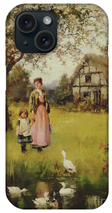 King iPhone Case featuring the painting Mother and Child Watching the Ducks by Henry John Yeend King