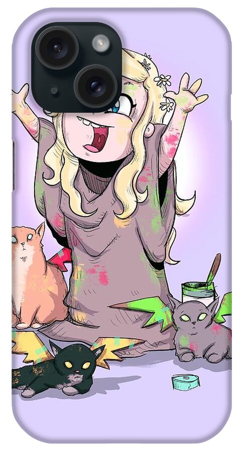 Mother Of Kittens iPhone Case featuring the drawing Mother of Kittens by Ludwig Van Bacon