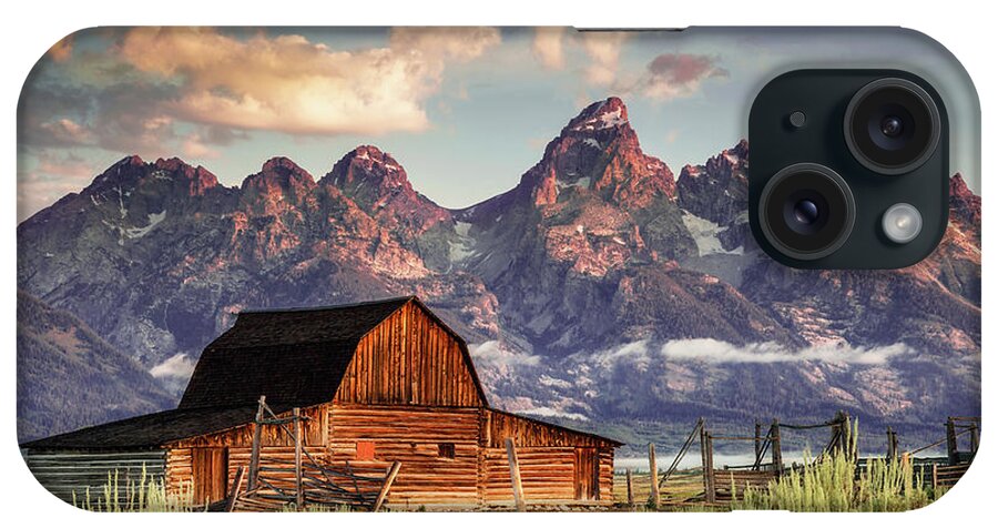 Scenics iPhone Case featuring the photograph Moulton Barn And Tetons In Morning Light by Strickke