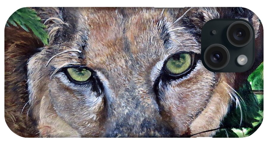 Mountain Lion iPhone Case featuring the painting Mountain Lion Portrait by Marilyn McNish