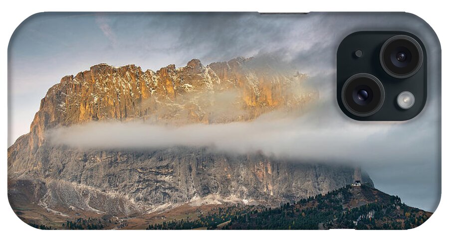 Dolomites iPhone Case featuring the photograph Mountain peaks of Langkofel or Saslonch, mountain range in the by Michalakis Ppalis
