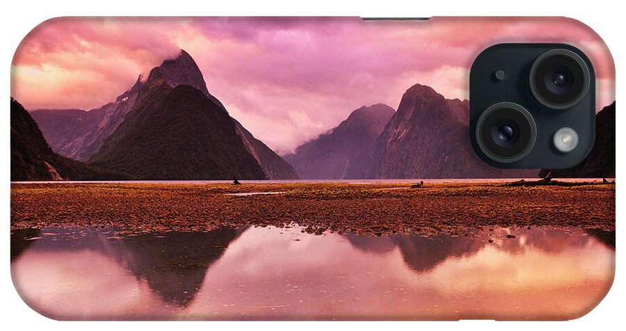 Scenics iPhone Case featuring the photograph Mountains And Clouds Reflect In The by Raimund Linke