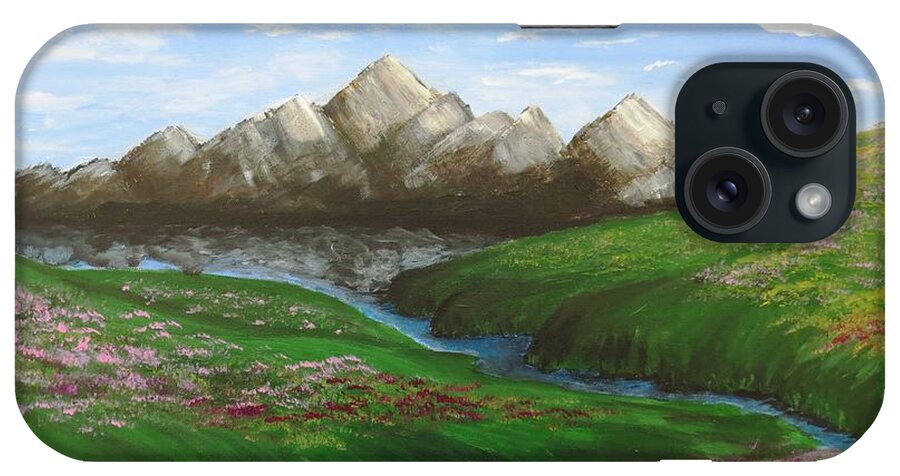  iPhone Case featuring the painting Mountains in Springtime by C E Dill