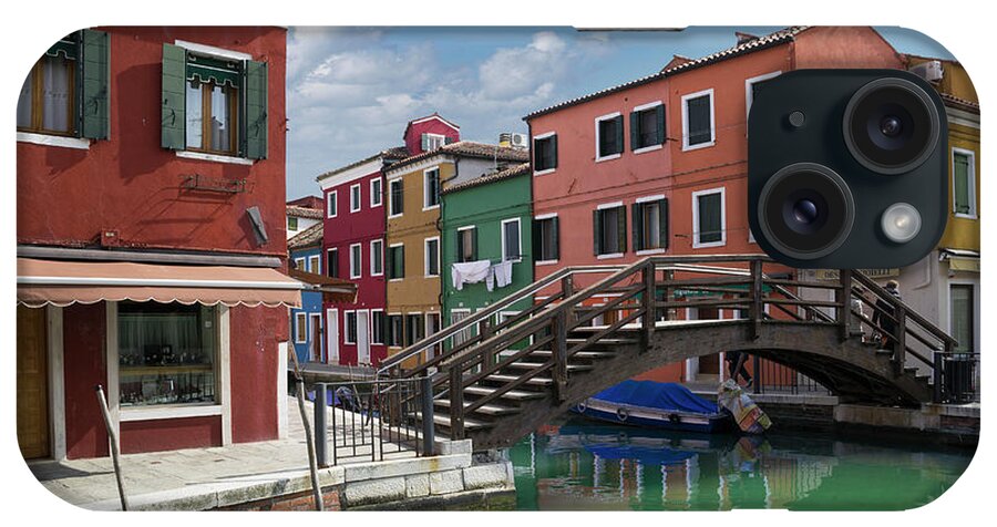 Multi Colored iPhone Case featuring the digital art Multi Colored Houses And Canal Bridge, Burano, Venice, Veneto, Italy by Lost Horizon Images