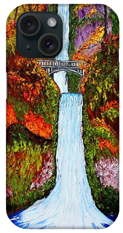  iPhone Case featuring the painting Multnomah Falls Water Bridge Of Autumn #2 by James Dunbar