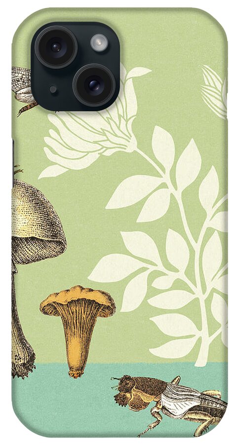 Animal iPhone Case featuring the drawing Mushrooms, Insects and Flowers by CSA Images