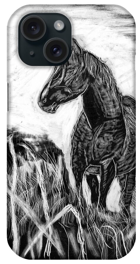Mustang iPhone Case featuring the drawing Mustang by Branwen Drew