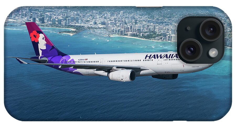 Hawaiian Airlines iPhone Case featuring the mixed media My Blue Hawaii Airbus by Erik Simonsen