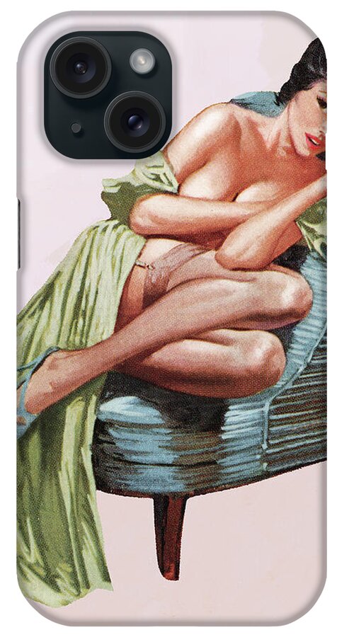Adult iPhone Case featuring the drawing Naked Woman in a Chair by CSA Images