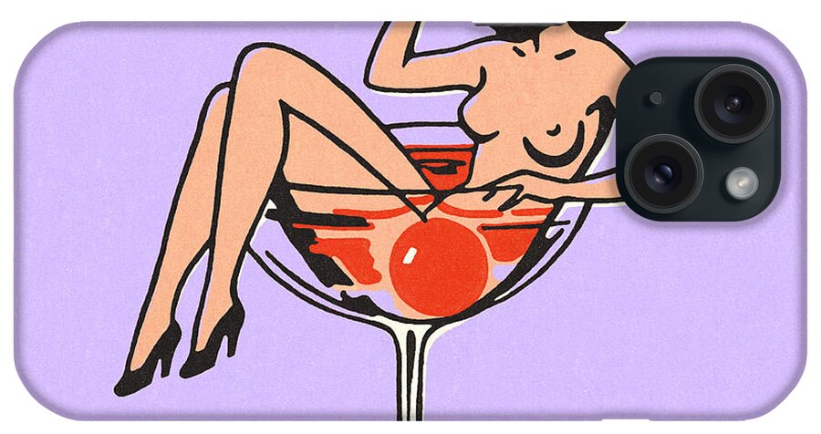 Adult iPhone Case featuring the drawing Naked Woman Sitting in a Cocktail Glass by CSA Images