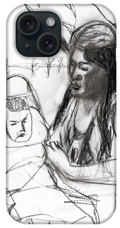 Native iPhone Case featuring the drawing Mother and Baby by Edgeworth Johnstone