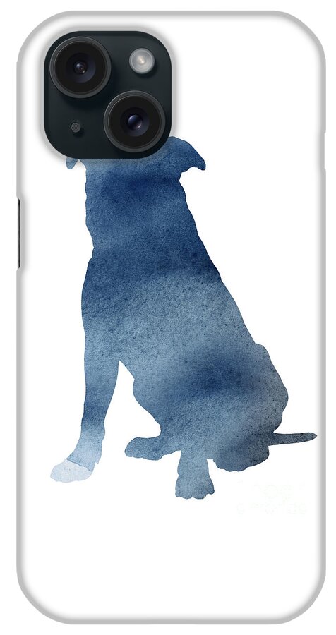 Navy iPhone Case featuring the painting Navy blue pitbull silhouette sitting facing left by Joanna Szmerdt