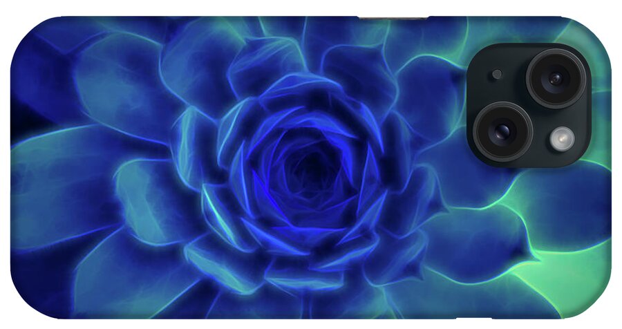 Neon iPhone Case featuring the digital art Neon Blue Sempervivum by Scott Lyons