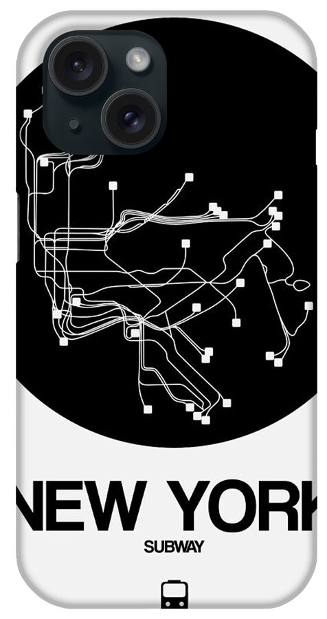 New York iPhone Case featuring the digital art New York Black Subway Map by Naxart Studio