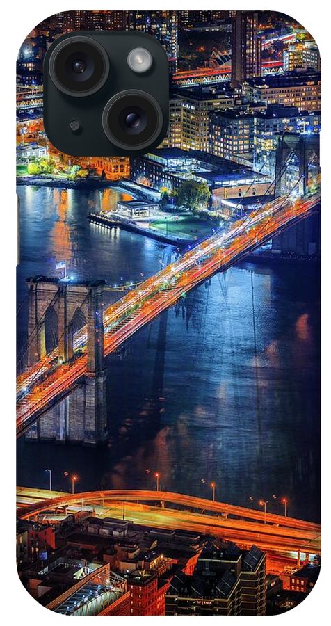 Estock iPhone Case featuring the digital art New York City, East River, Manhattan, Brooklyn Bridge, Stunning View From The Freedom Tower Observatory Deck - One World Observatory by Antonino Bartuccio