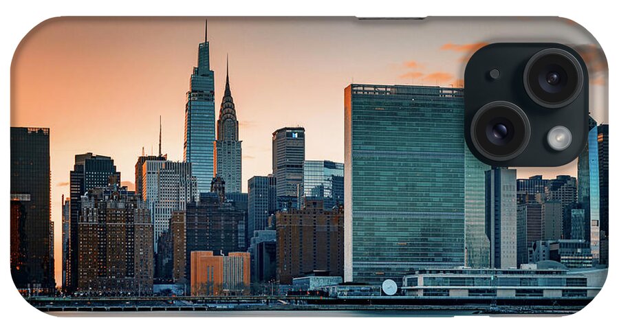 Estock iPhone Case featuring the digital art New York City, Midtown Manhattan Skyline Seen From Long Island City by Lumiere