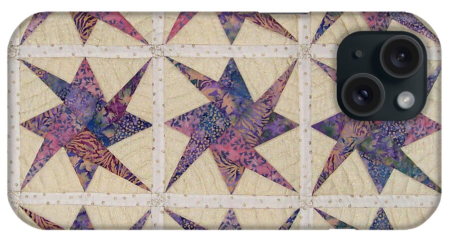 Art Quilt iPhone Case featuring the tapestry - textile Nine Stars dipping their toes in the sea Sending Ripples to the Shore by Pam Geisel