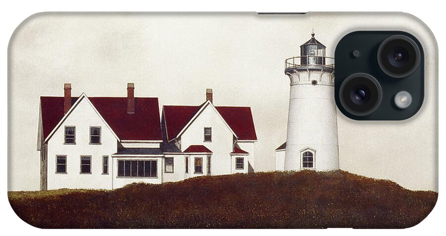 A House And Lighthouse At Its Right iPhone Case featuring the painting Nobska Light by David Knowlton