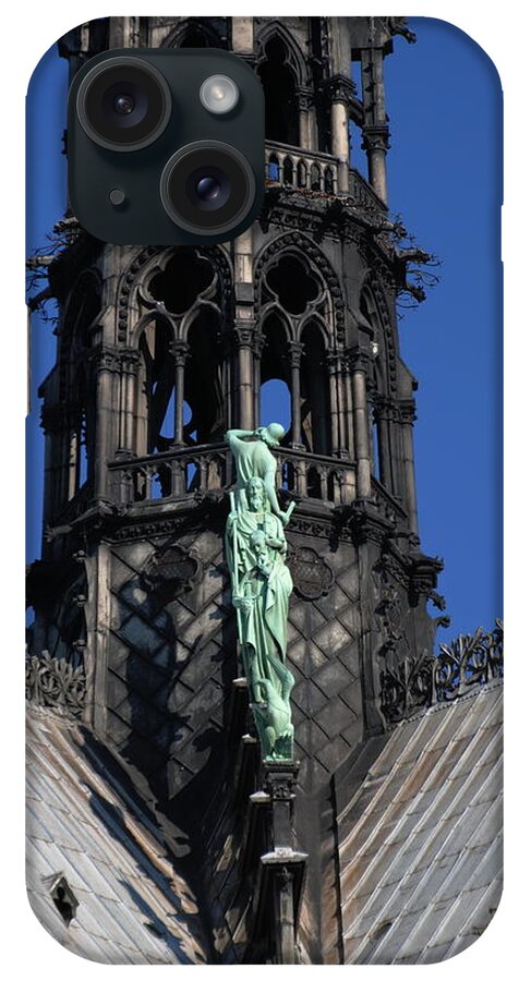 Notre Dame Paris iPhone Case featuring the photograph Notre Dame Paris - Spire, Roof, Statuary by Jacqueline M Lewis