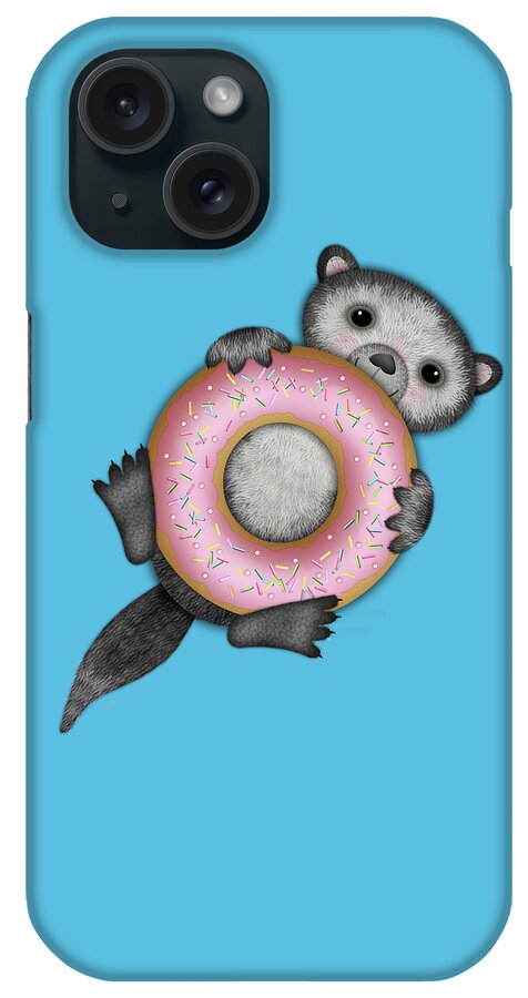 Otter iPhone Case featuring the digital art O is for Otter with an O so Delicious Doughnut by Valerie Drake Lesiak