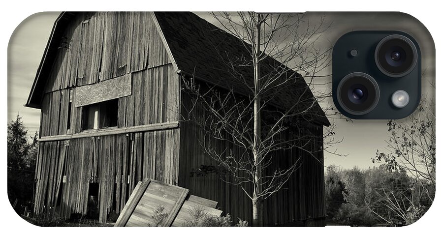 Old Barn Autumn B&w iPhone Case featuring the photograph Old Barn Autumn B&w by Anthony Paladino