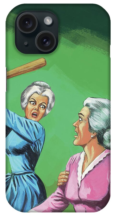 Adult iPhone Case featuring the drawing Older Woman with a Bat Attacking a Couple by CSA Images