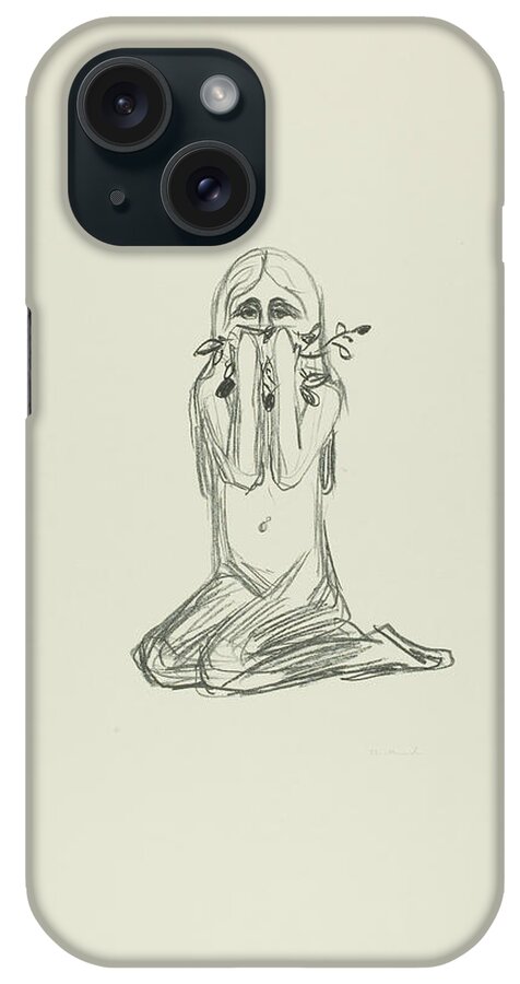 19th Century Art iPhone Case featuring the relief Omega and the Flower by Edvard Munch