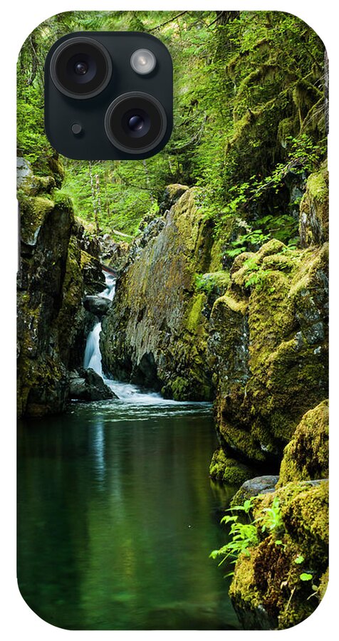 Scenics iPhone Case featuring the photograph Opal Creek Falls And Footbridge by Bob Pool