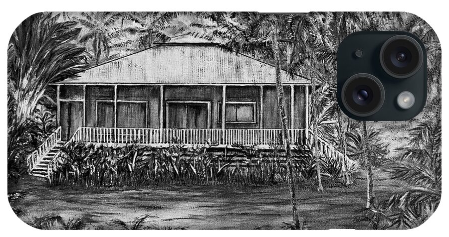 Opihikao Cabana iPhone Case featuring the painting Opihikao Hale in black and white by Michael Silbaugh