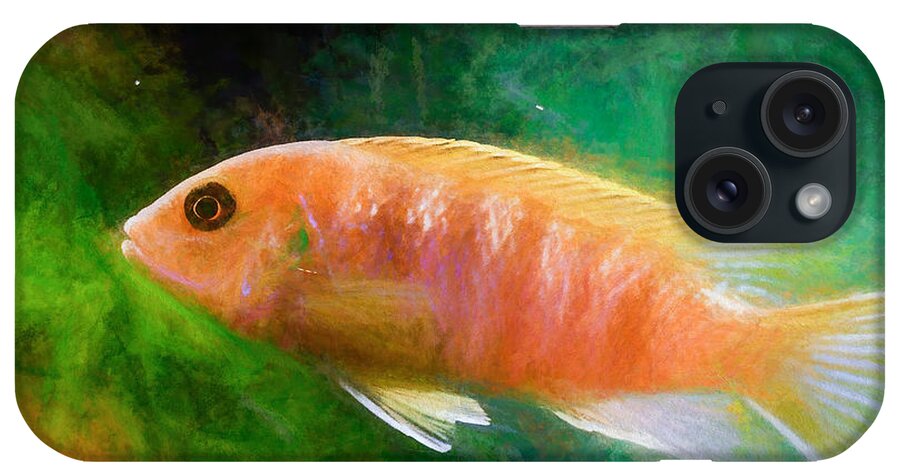 African Cichlid iPhone Case featuring the digital art Orange Cichlid Chalk Smudge by Don Northup