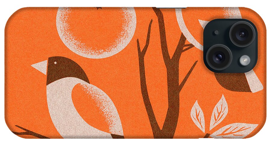 Animal iPhone Case featuring the drawing Orange Two Birds in Tree by CSA Images