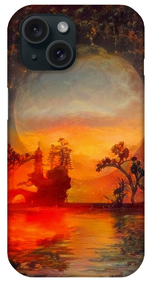 Abstract iPhone Case featuring the digital art Oriental landscape by Bruce Rolff