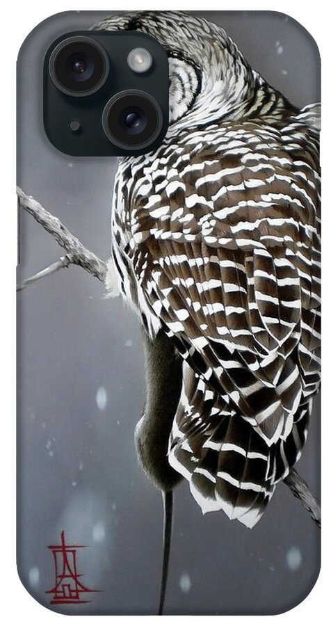 Russian Artists New Wave iPhone Case featuring the painting Owl with Her Catch by Alina Oseeva