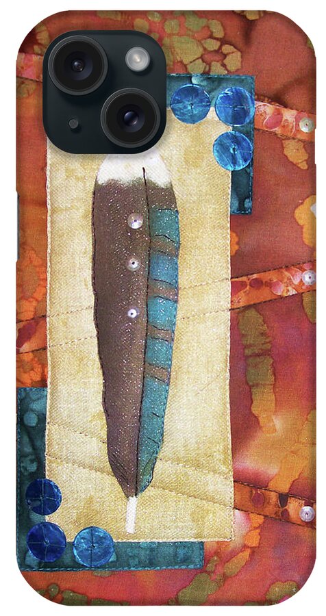 Art Quilt iPhone Case featuring the tapestry - textile Painted Feather by Pam Geisel