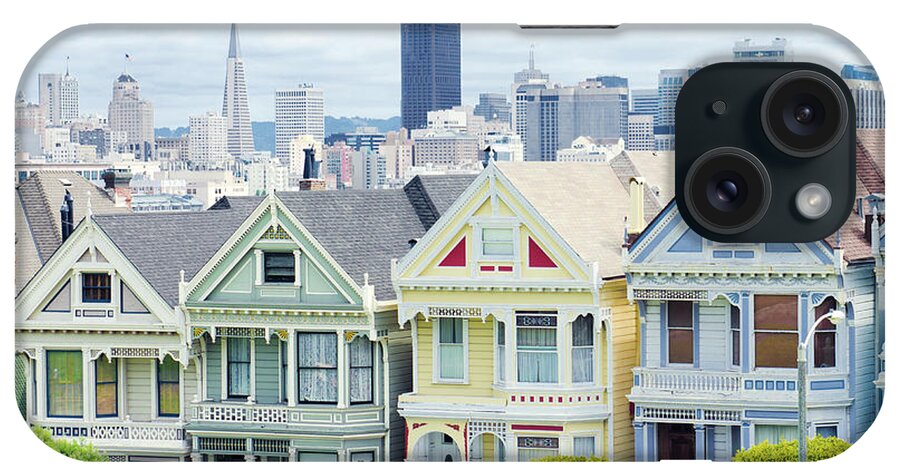In A Row iPhone Case featuring the photograph Painted Ladies Houses Next To Alamo by Gregobagel