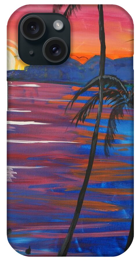 Art iPhone Case featuring the painting Palm Trees and Water by Yvonne Sewell