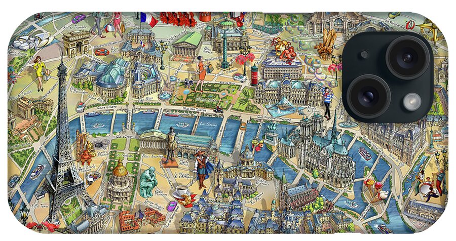 Paris iPhone Case featuring the photograph Paris Illustrated Map by Maria Rabinky