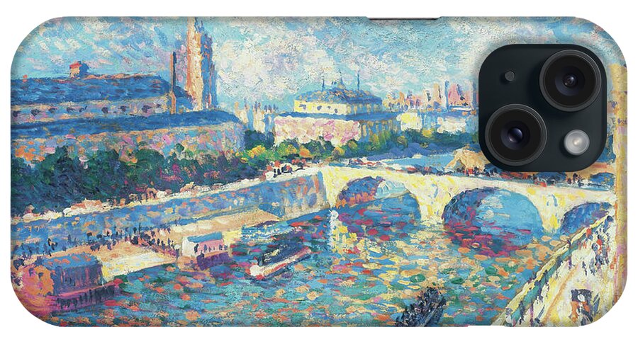 Paris iPhone Case featuring the painting Paris, The Seine And The Quai De La Megisserie Seen From The Quai De Lhorloge, 1892 by Maximilien Luce