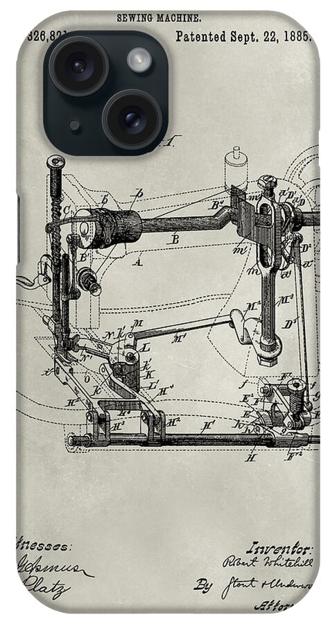 Home Office+other iPhone Case featuring the painting Patent--sewing Machine by Alicia Ludwig