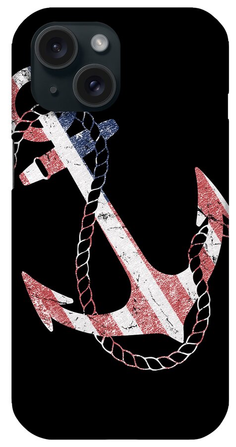 Funny iPhone Case featuring the digital art Patriotic American Flag Anchor by Flippin Sweet Gear