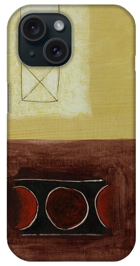 Yellow And Brown Backdrop With Black Etching And A Bit Of A Red And Black Circle Pattern iPhone Case featuring the mixed media Pe 24515 by Pablo Esteban