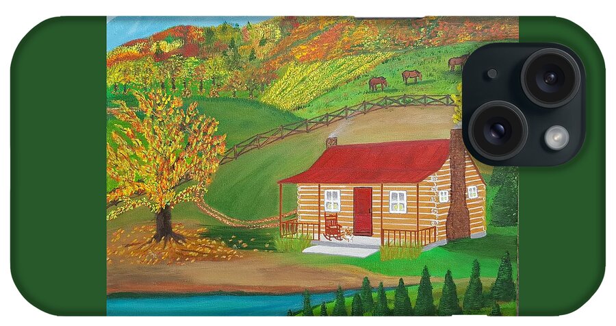 Log Cabin iPhone Case featuring the painting Peace in the Valley by Elizabeth Mauldin